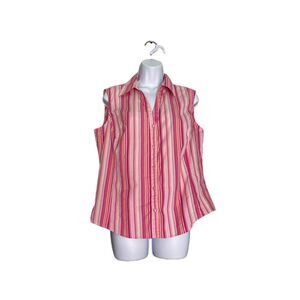 St. John's Bay Pink Striped Sleeveless Button-Down Shirt - Size Large